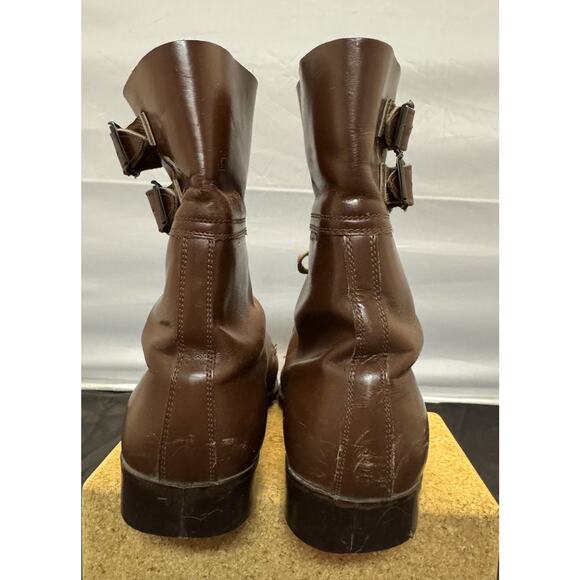 Kanon Brown Leather Military Boots 2-Buckle Sz 40 Mens 7.5 Womens 9 VTG 1960s
